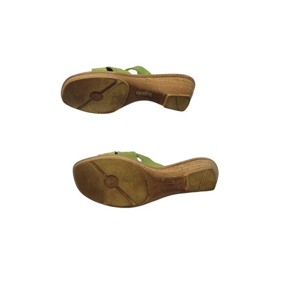 Vtg Handmade Italian Lime Green Vegan Wedge Sandals Sz 10 Knotted Open Toe Resor - Picture 9 of 10